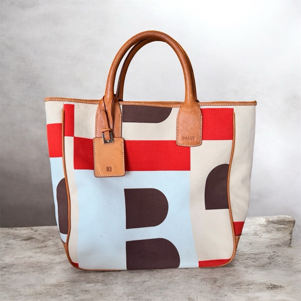 Bally Vintage B-Logo Bennas Canvas and Italian Vachetta Tote, 90s, Made in Italy